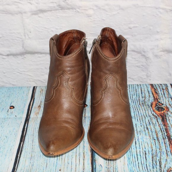 Frye Side Zip Pointed Toe Ankle Heeled Leather Boots Size 6.5 - Picture 5 of 9